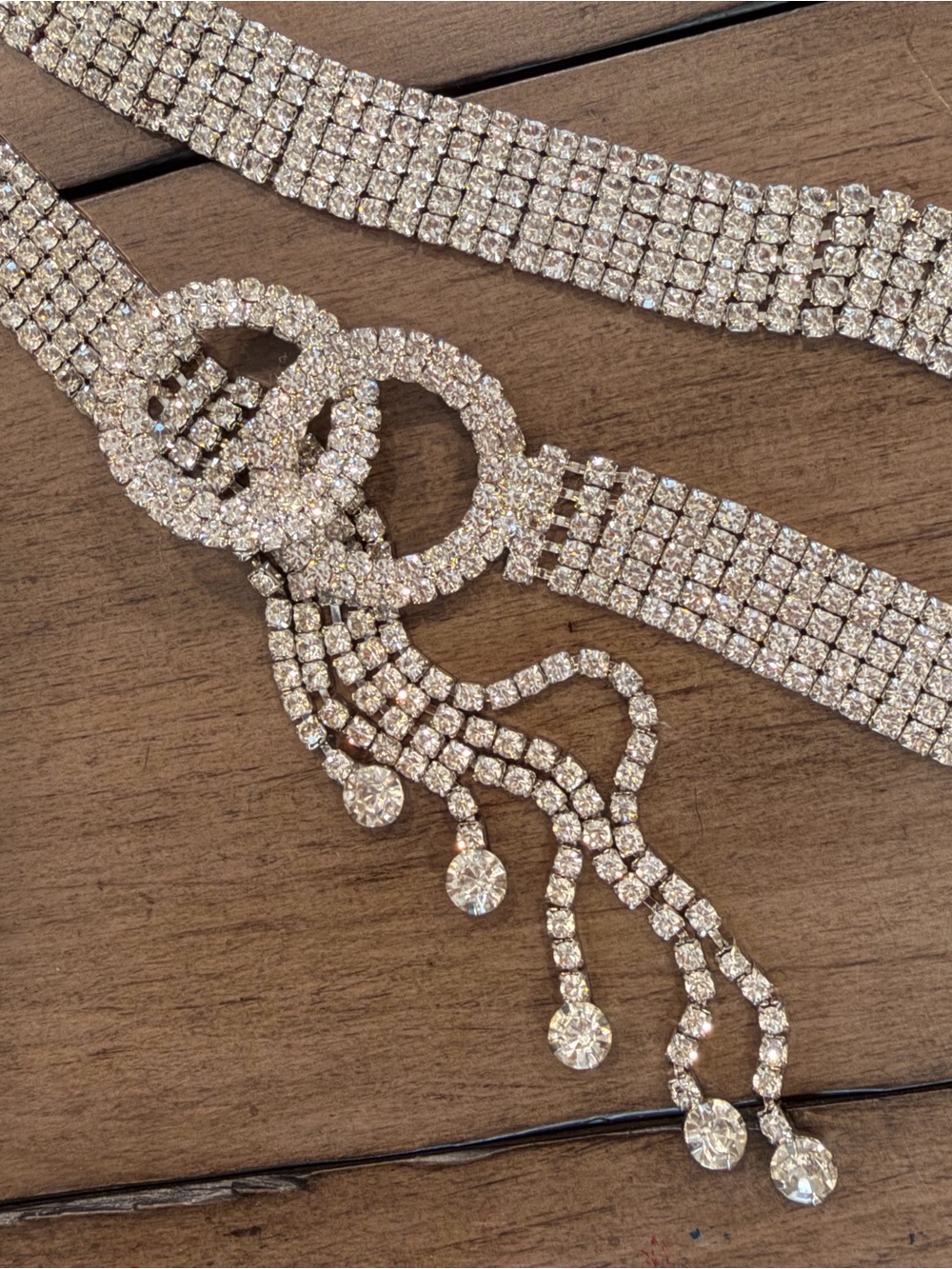 Y2K Silver Rhinestone Mesh Chain Belt Oversized Buckle